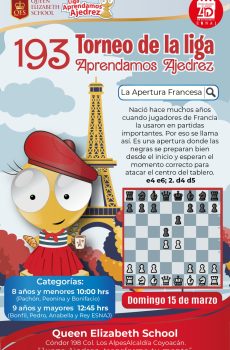 193° Liga Aprendamos Ajedrez Queen Elizabeth School 15 de Marzo (2 horarios)